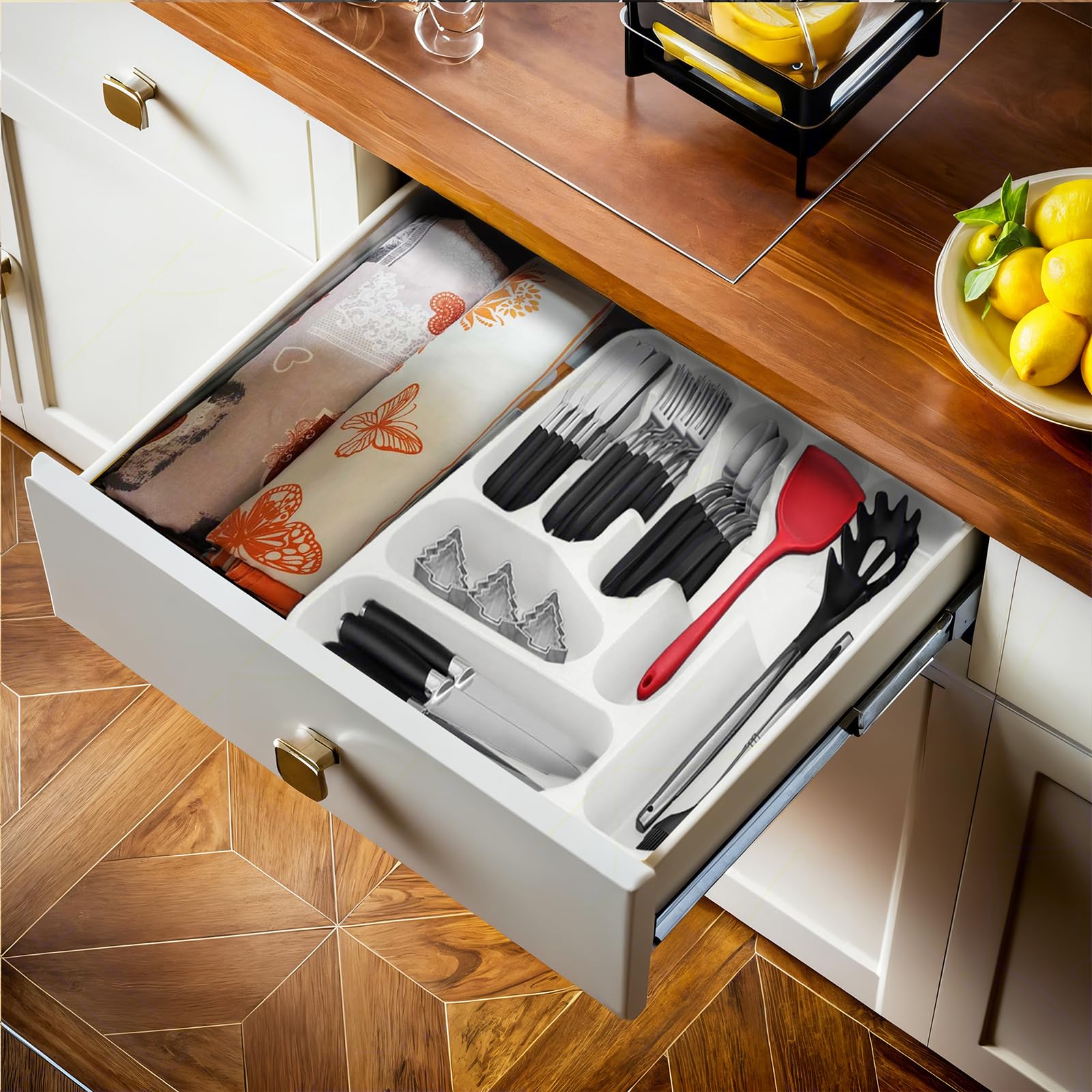 Sicignano | Bandeja para cubiertos para cajones – Modelos pequeños, grandes, mixy con inserto y Bella Plus – Bandeja multicompartimento en diferentes colores (blanco, grande)
