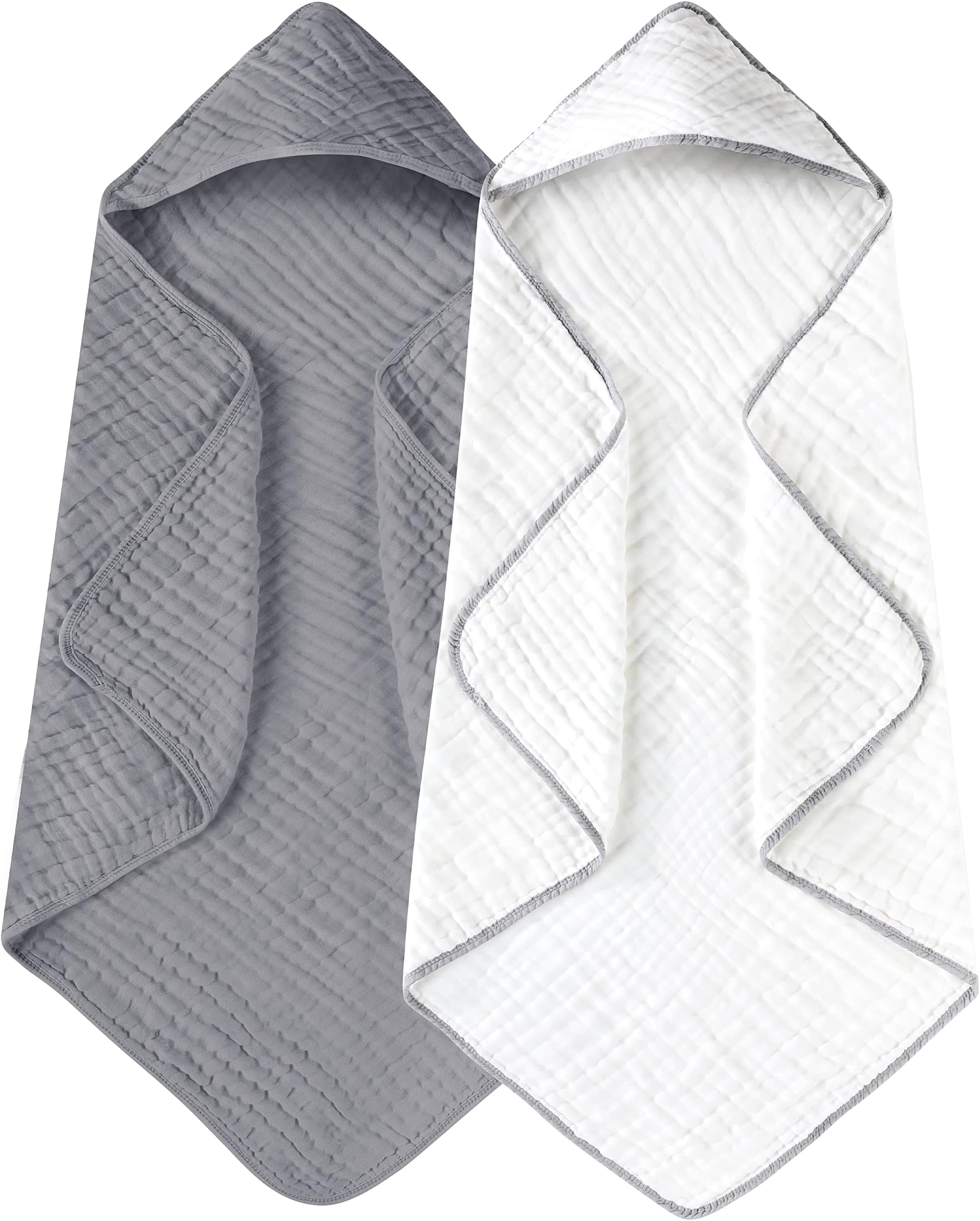 Hooded Baby Towels for Newborn 2 Pack 100% Muslin Cotton Baby Bath Towel with Hood for Babies, Infant, Toddler and Kids, Large 32x32Inch, Soft and Absorbent Newborn Essential