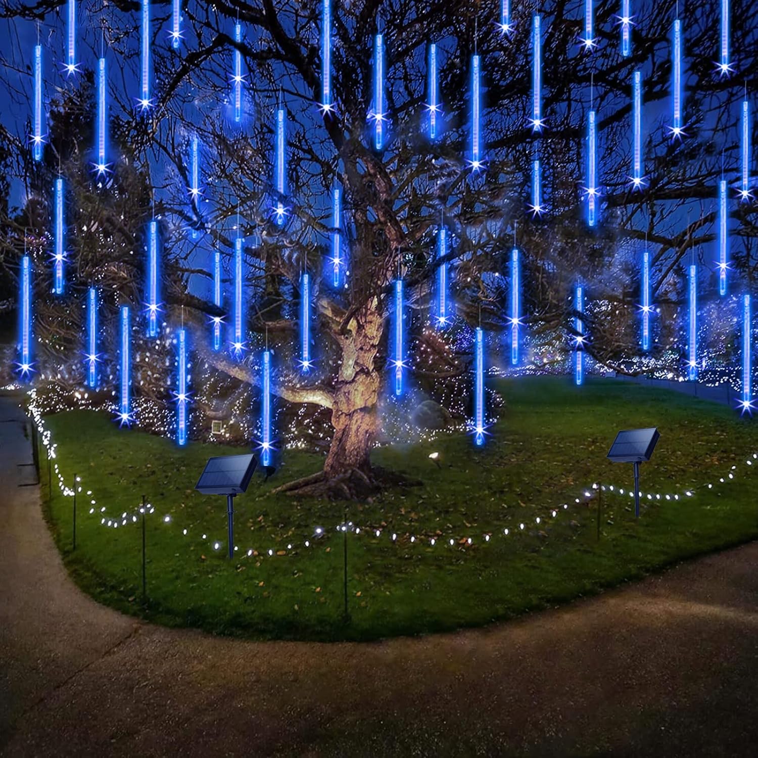 Solar Meteorschauer Lichterkette - 10 Röhren 240 LEDs Gartenbeleuchtung