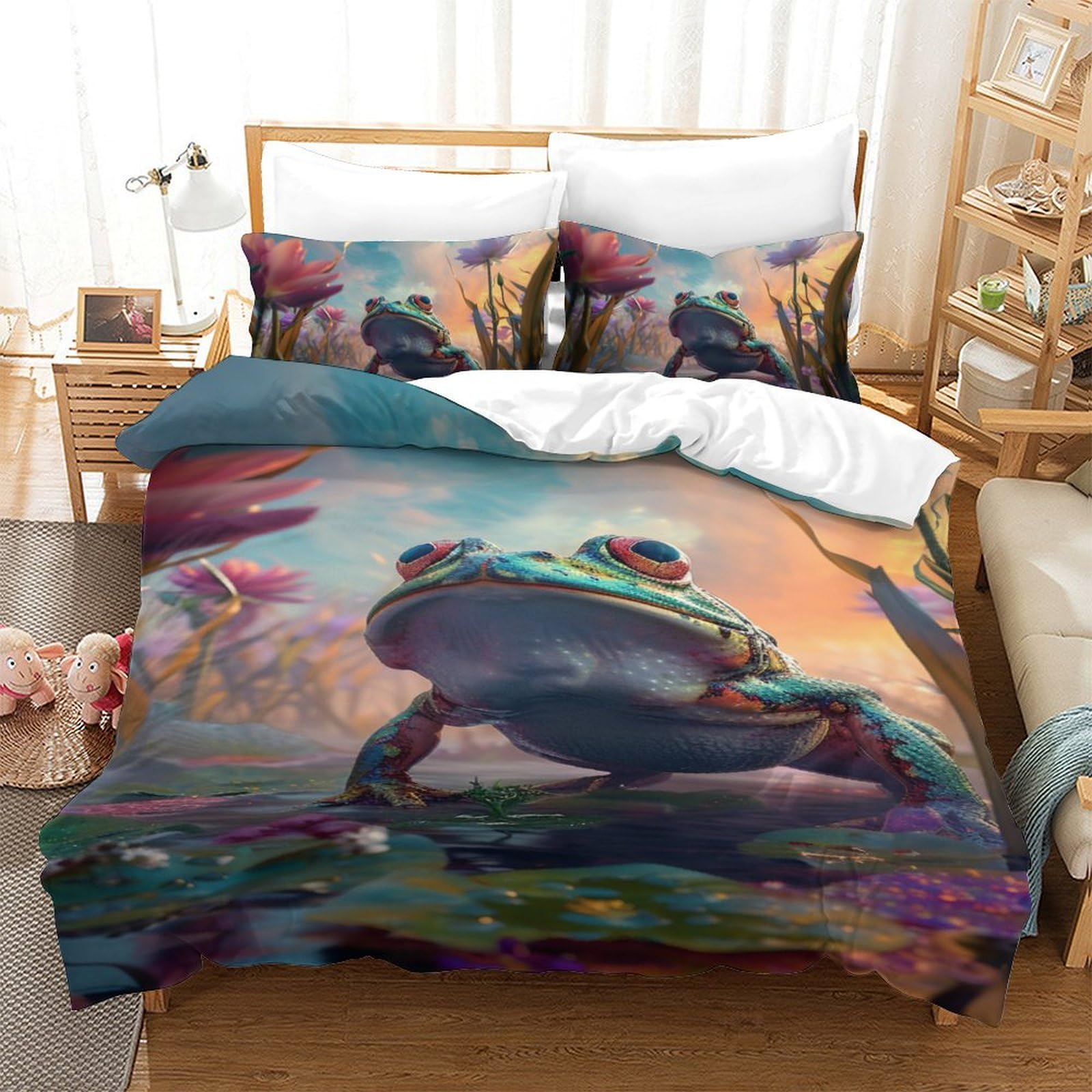 Parure de lit grenouille 3D 140x200 anti-transpiration en microfibre douce infroissable