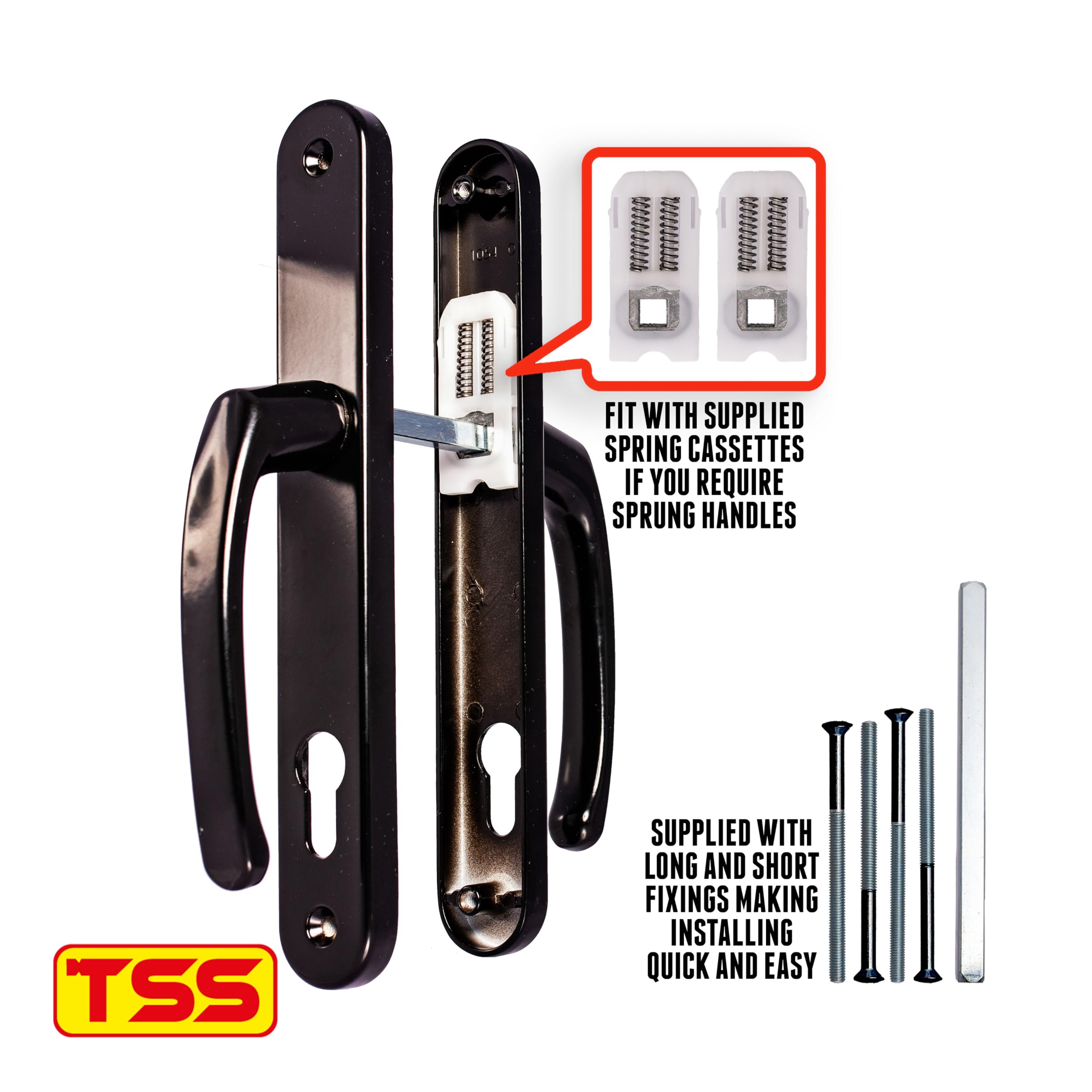 TSS UPVC Lever Door Handle with 92-210mm Backplate (242x34mm) - External Black - Image 2
