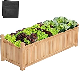 VIVOSUN 3.6 x 1.3Ft Wooden Raised Garden Bed, 43.5 x 16 x 14 Inches, Outdoor Wood Planter Box with Screwdriver and a Liner for Garden, Patio, Balcony, Backyard and Outdoors