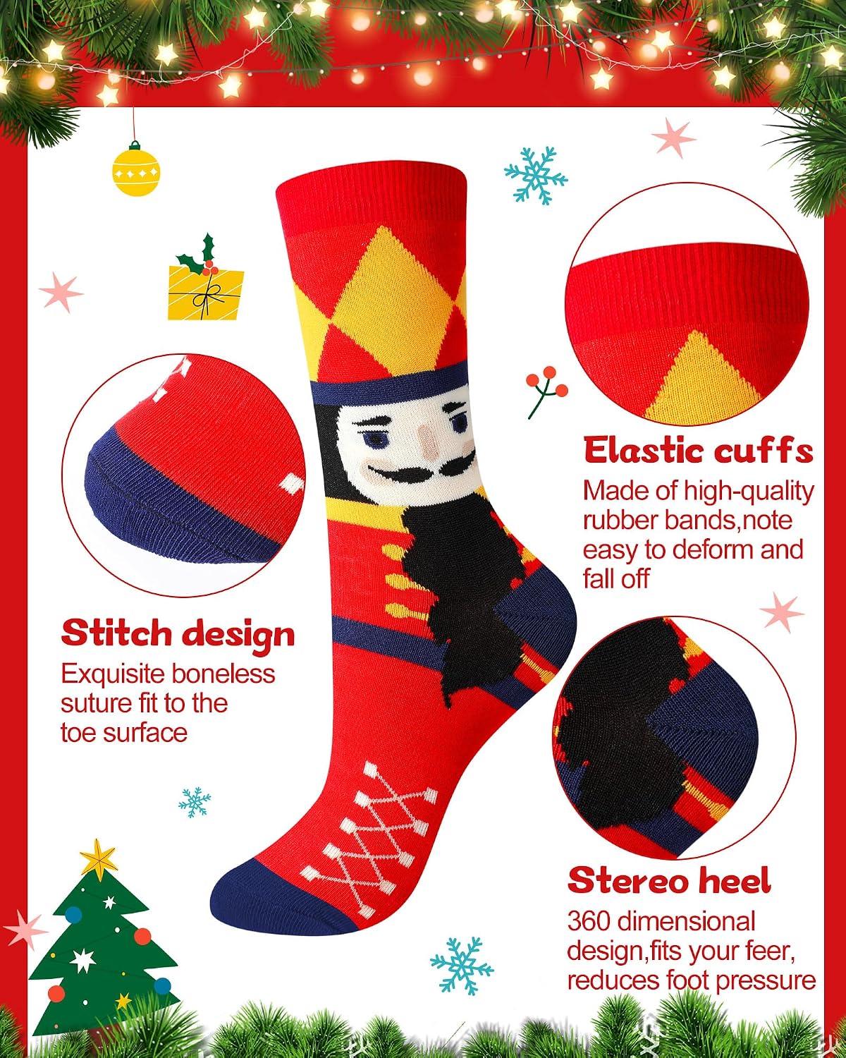 Foaincore 12 Pairs Christmas Nutcracker Socks for Adult Women Men Funny Christmas Crew Socks Novelty Nutcracker Gifts for Xmas Holiday Party