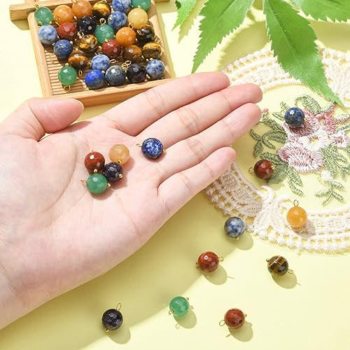 Miniatura 3 de Ipotkitt 50 dijes de piedra natural mezclada, dijes de piedras preciosas naturales facetados de chakras redondos con bucles para bricolaje,