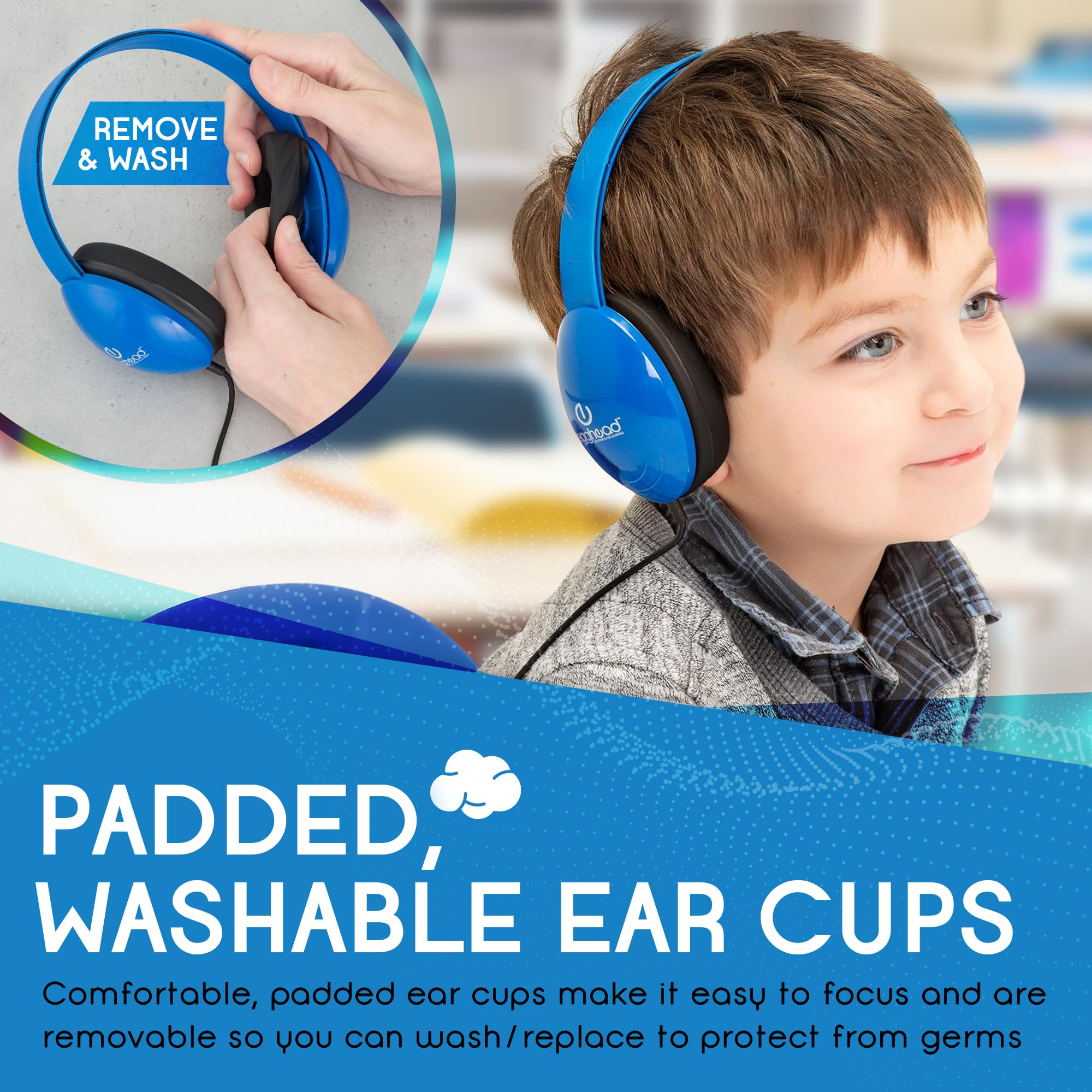 Heavy-Duty Kids' Headphone w/Tangle-Free Fabric Cord