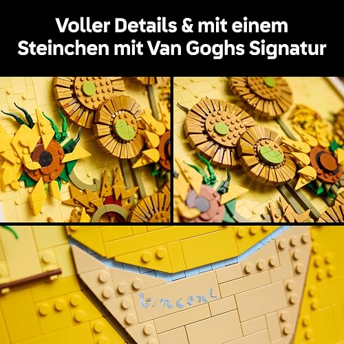 LEGO Art Vincent van Gogh – Sunflowers - Buildable 3D Flower Painting with Movable Petals - Home or Office Decor DIY Set for Adults - Creative Gift Idea for Art-Loving Women & Men - 31215 - 3