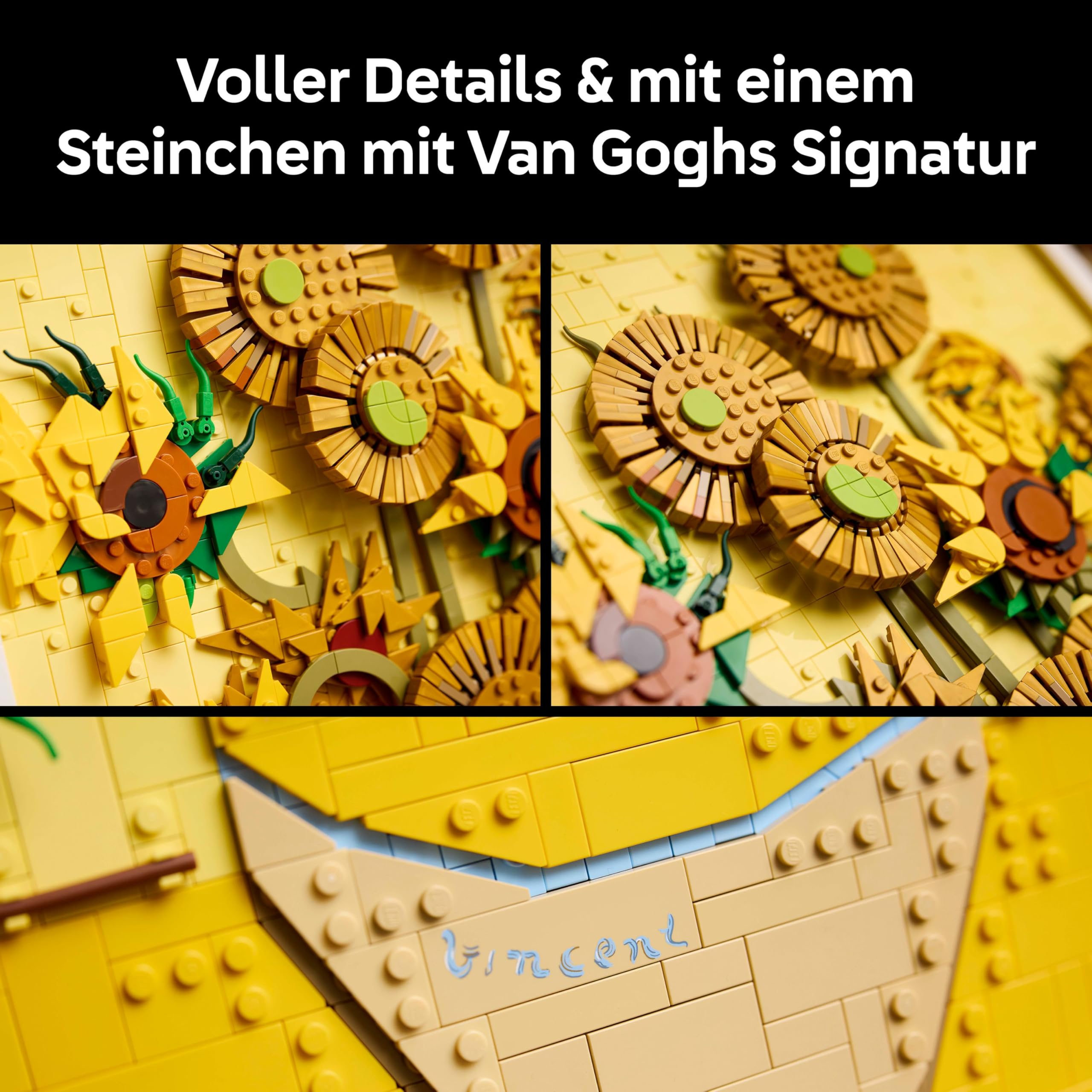 LEGO Art Vincent Van Gogh – Sonnenblumen - 3D-Blumengemälde mit beweglichen Blüten - Deko fürs Wohnzimmer oder Büro - Bausatz für Erwachsene - Kreative Geschenkidee für Männer & Frauen 31215 | 3D-Blumenmalerei zum Zusammenbauen, bewegliche Blütenblätter,