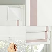 Vista 3 de Sun Zero Marline Pink Ribbon Border 100% Total Blackout Cordless Roman Shade, Pink/White, 33" W x 64" H