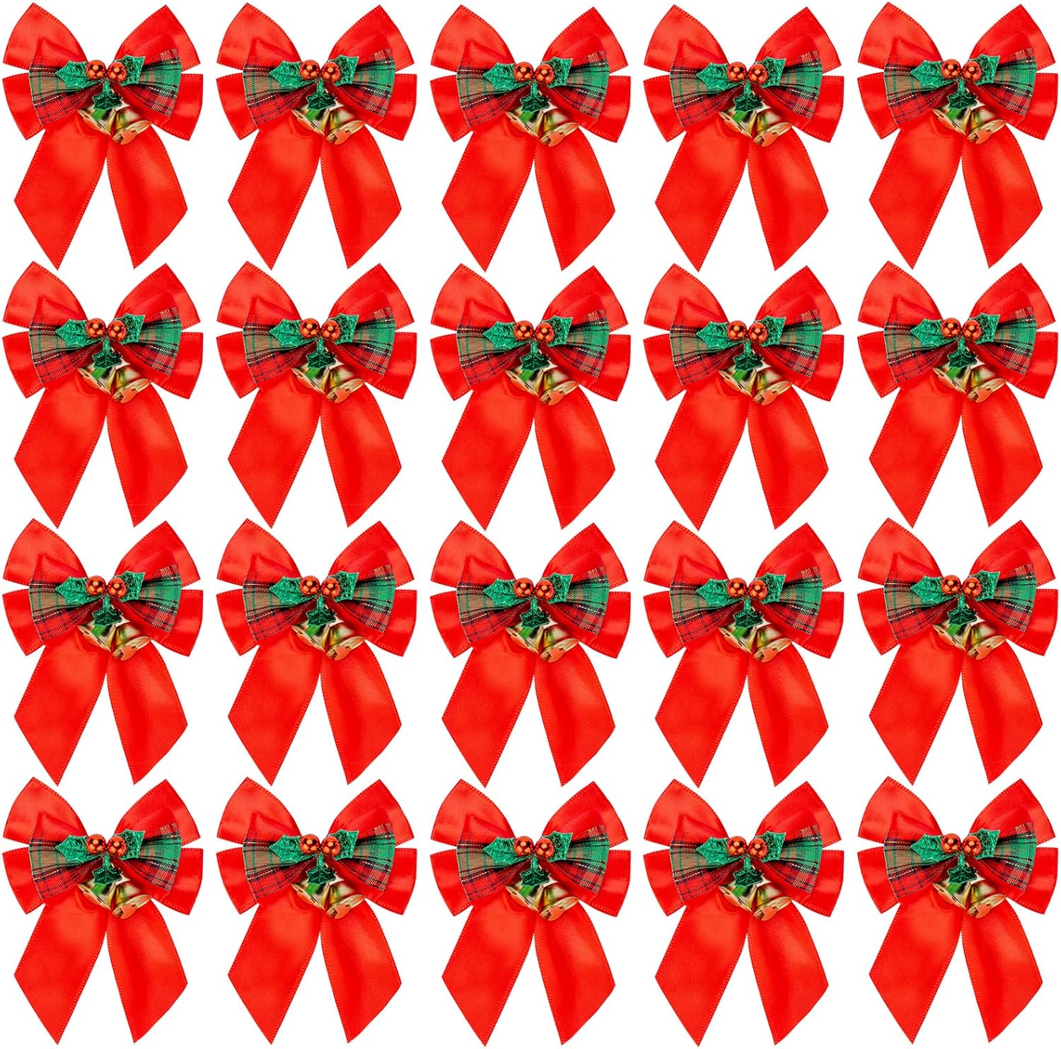 Voeveca 20 Pack Christmas Bows, Bowknot Wreath Bow with Jingle Bells for Christmas Garland Tree, Crafts, Wrapping, Wreath Xmas Hanging Ornaments Decor (20, Red)