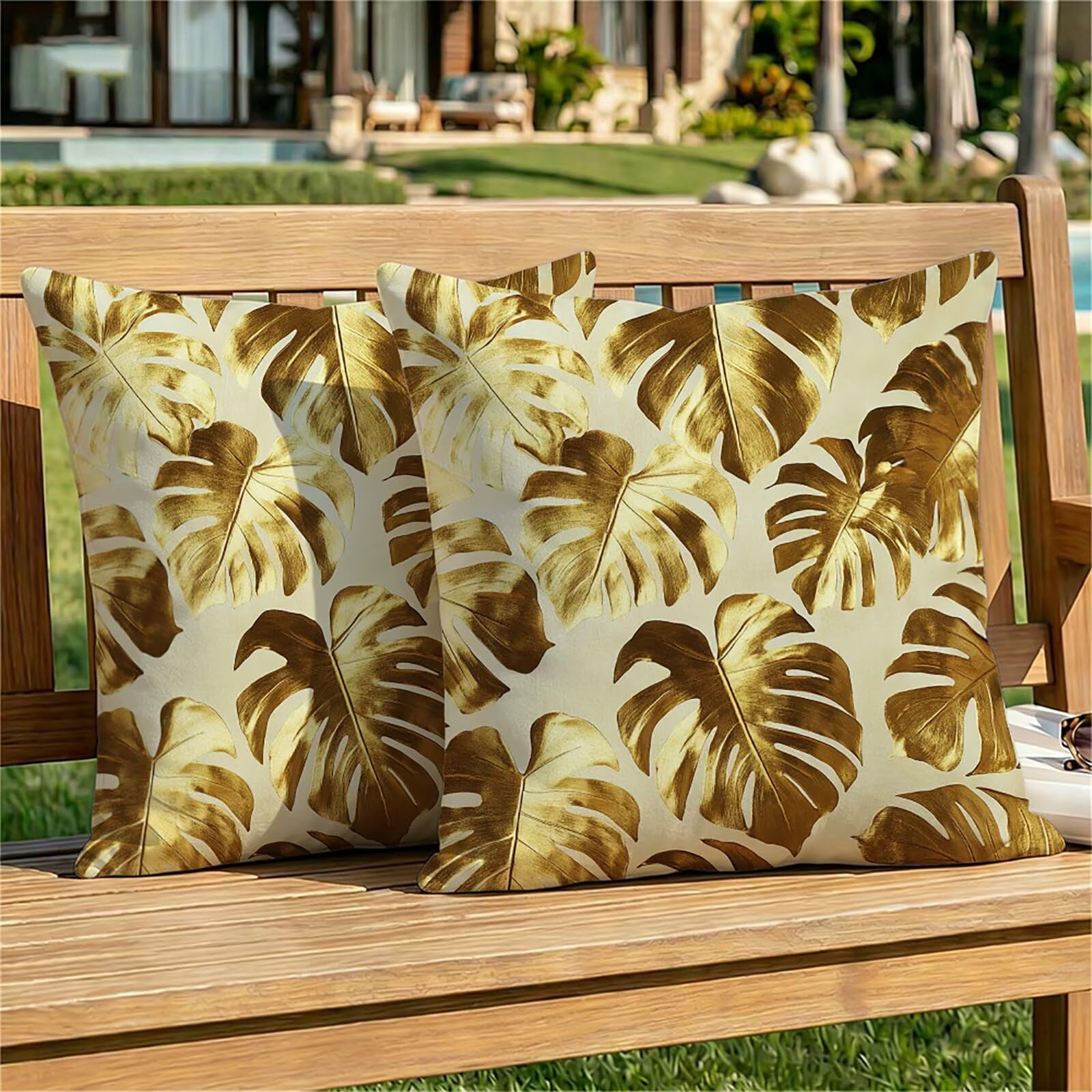 Federe Cuscini Divano 65x65 cm Oro Cuscino Divano Velluto Decorativo Set da 2, con Cerniera Foglia Cuscini da Esterno Impermeabili Federa Cuscino per Divani Camera de Letto Soggiorno Auto dj-758