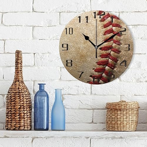 Miniatura 2 de AUUXVA Reloj de pared de béisbol, 9.5 pulgadas, silencioso, sin tictac, pintura al óleo, funciona con pilas, decorativo, unisex