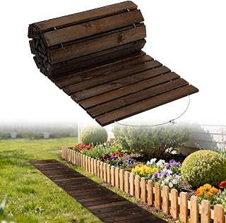 MEWTOGO 8.2ft Carbonized Pine Wooden Garden Pathway - Roll-Out Weatherproof Walkway for Patio Pool Backyard Stepping Stones (Brown)