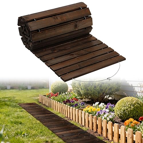 8.2ft Wooden Garden Pathway - Weather Resistant Carbonized Pine Roll