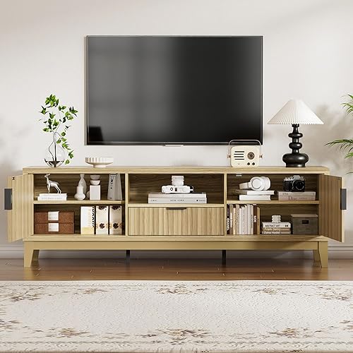 Miniatura 3 de Soporte de TV acanalado de 59 pulgadas para televisores de hasta 65 pulgadas, centro de entretenimiento con armarios de almacenamiento, mesa consola