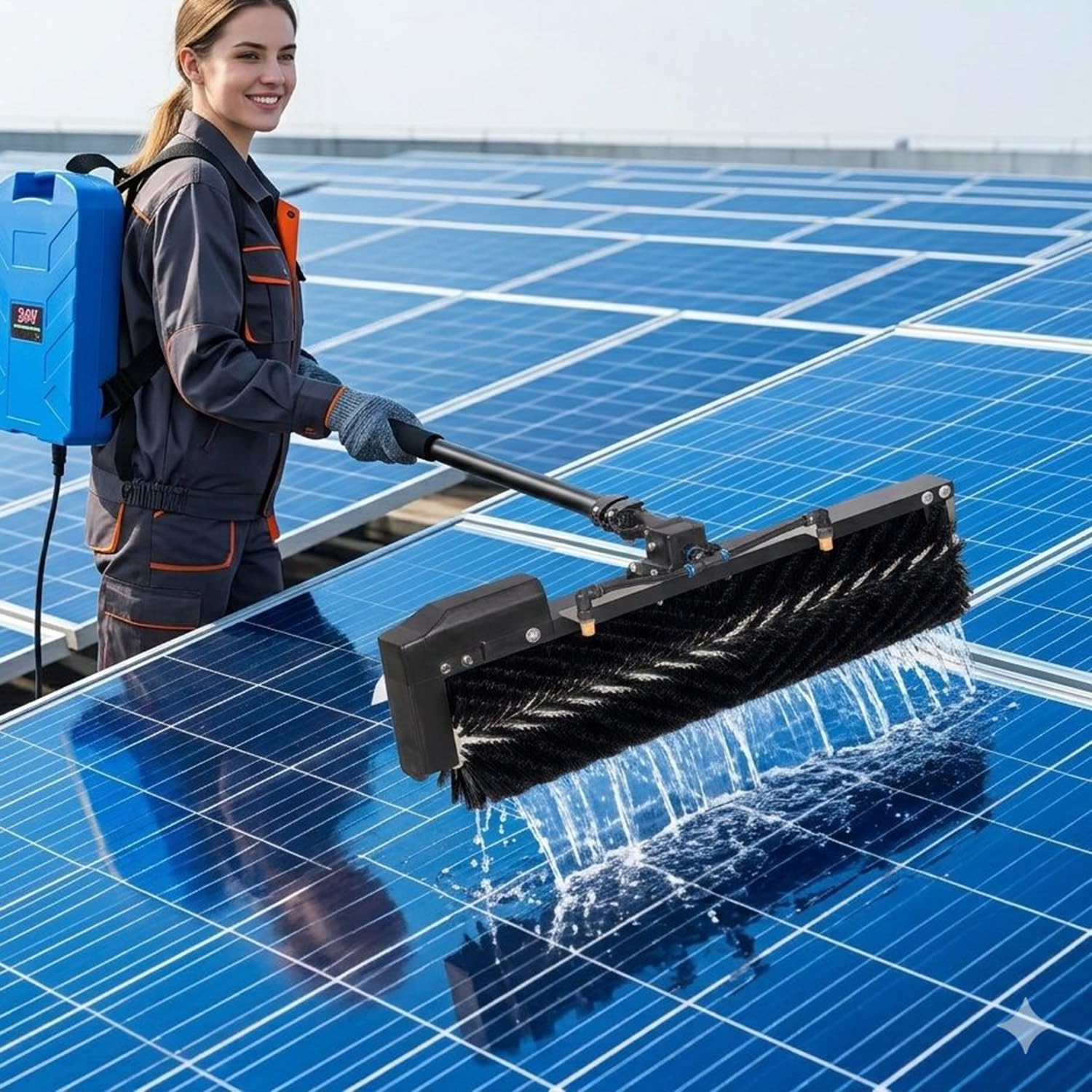 HADECOLL Electric Solar Panel Cleaning Brush With Adjustable Extension Pole, Water Fed System For Outdoor Pv Panel Deep Cleaning, 24Ft,Size_Name-3.5M/11Ft