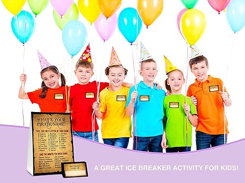 Miniatura 5 de Juego de "What's Your Pirate Name" - Juegos vintage de fiesta de cumpleaños pirata para niños - Actividad escolar familiar en el aula - 1 letrero de