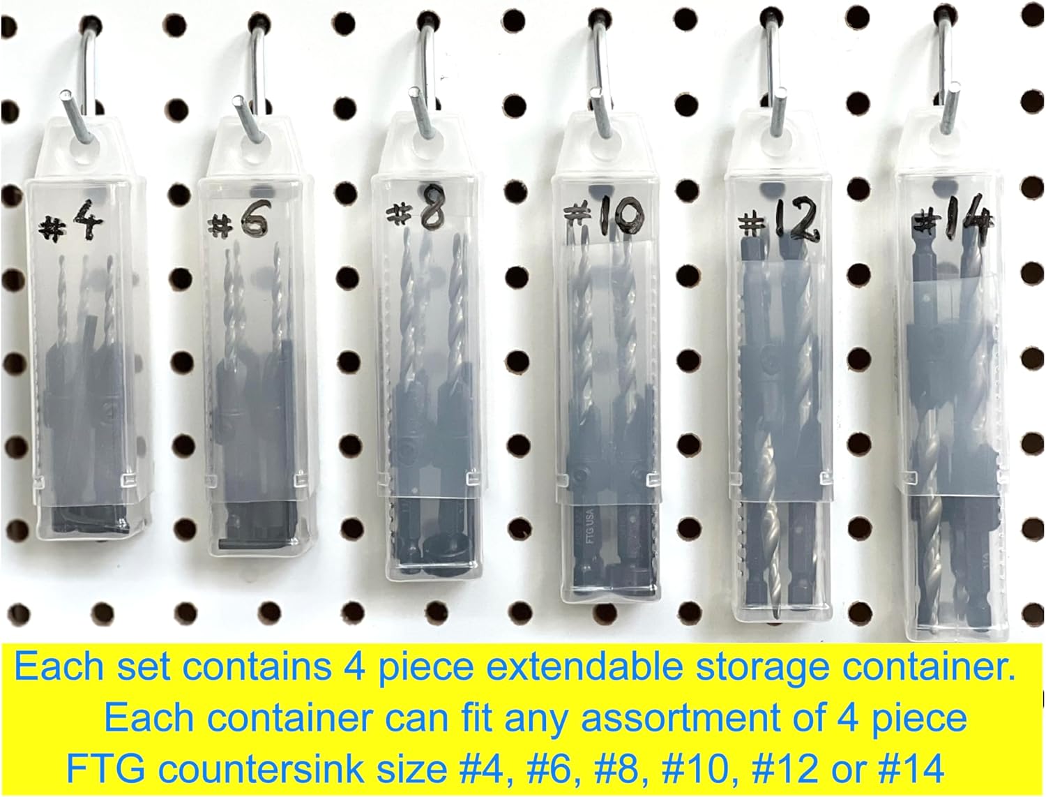 FTG USA Storage Container 4 Piece Medium Size Extendable Plastic Box Used as Storage Case for Countersink and Replacement Drill Bits