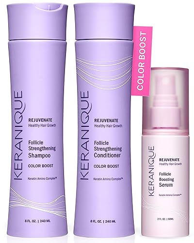 Keranique Sistema antipérdida de cabello Color Boost  incluye champú y acondicionador para el crecimiento del cabello tratado químicamente para