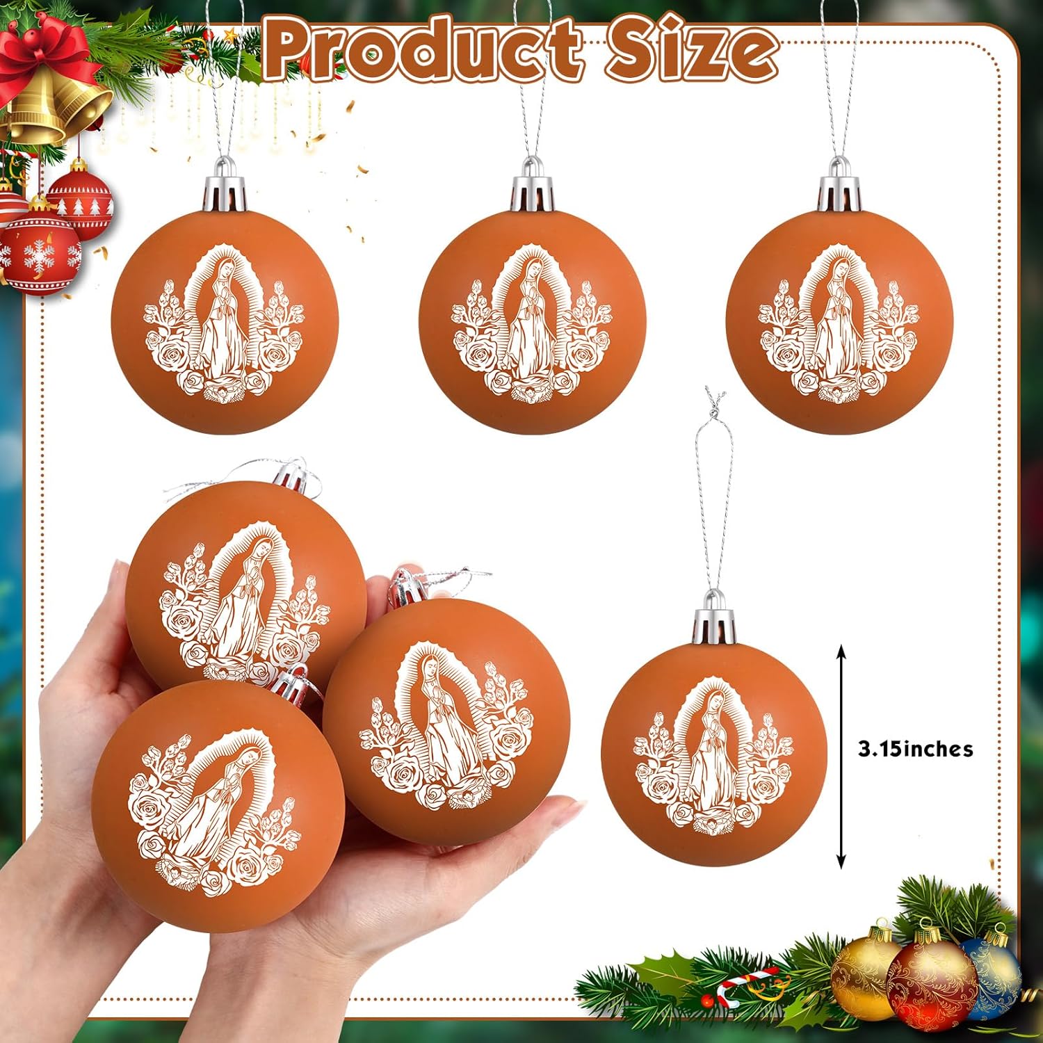 Jenaai 12 Pcs Our Lady of Guadalupe Religious Christmas Ornaments Virgin De Guadalupe Christian Plastic Ball Ornaments Religious Spiritual Virgin Mary Xmas Tree Decor, 3.15" - Image 3