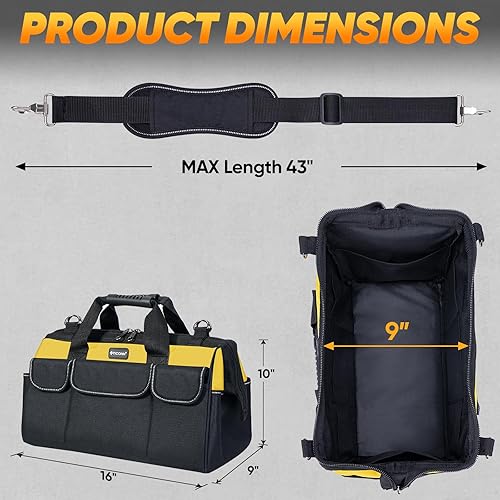 Miniatura 4 de TICONN Bolsa de herramientas con múltiples bolsillos de boca ancha para herramientas con correas reflectantes de seguridad, correa de hombro