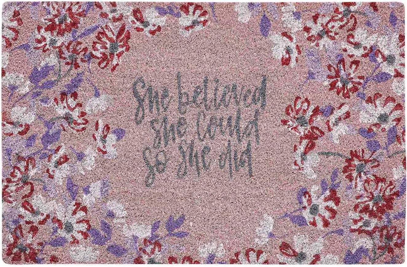 VCNY Home - Doormat, Outdoor Coir Doormat with Vinyl Backing, Perfect for Mother's Day, Floral Home Decor (She Believed Pink/Purple, 17" x 28")