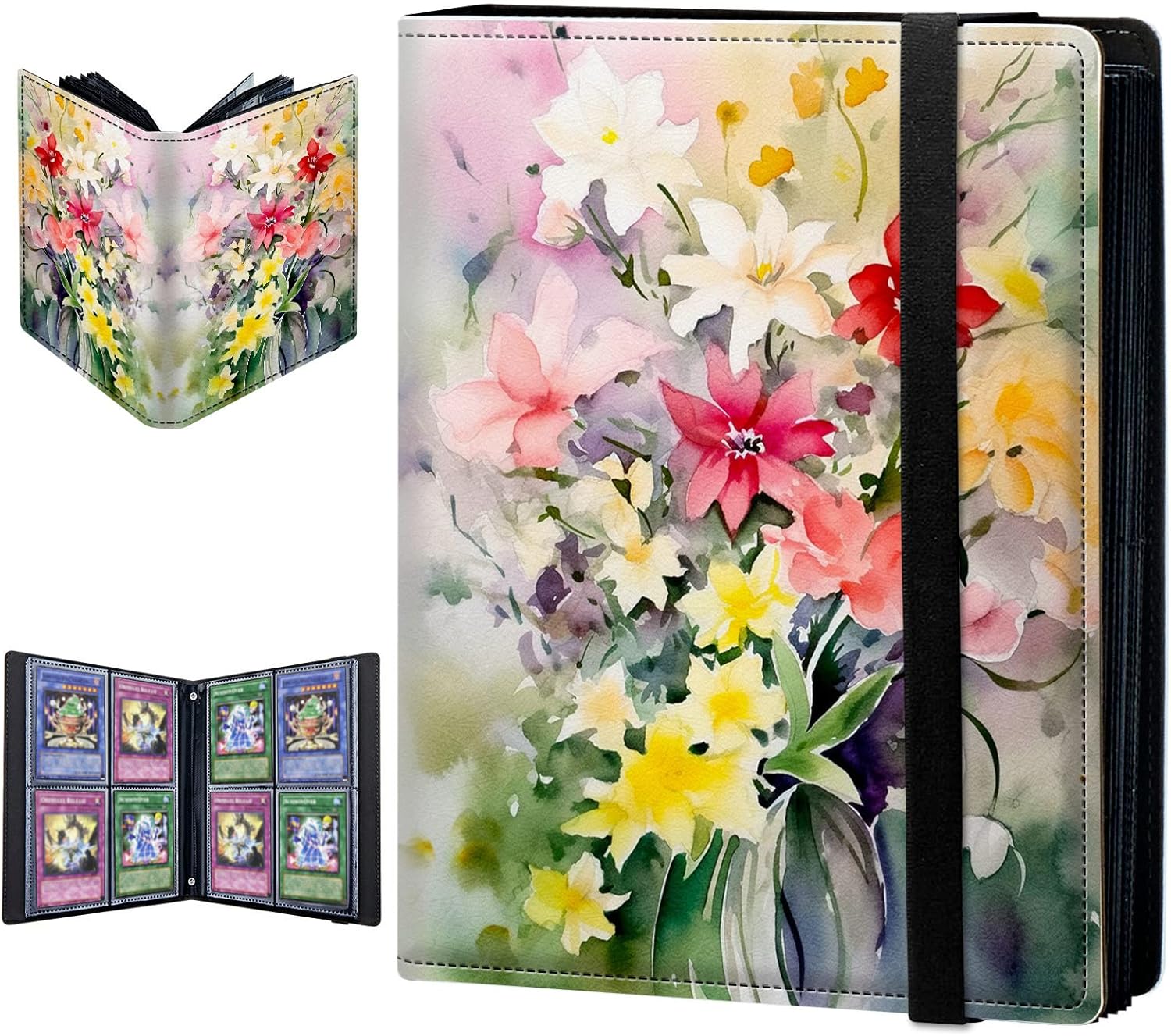 Trading Card Binder, 4 Pocket Trading Cards Album Display Holder, 400 Cards Double Sided Pockets Card Holder Binder Sleeves Card Case for Standard Size Cards Sports Cards,Galaxy Black Cat