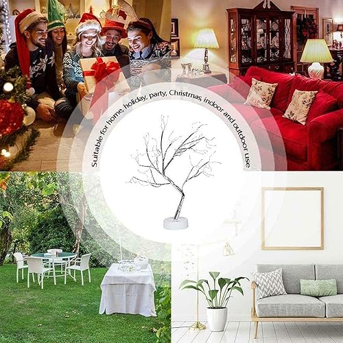 Miniatura 7 de Lxcom Lighting Luces LED de rama, 108 LED, ramas de árbol de alambre de cobre plateado, árbol de mesa LED bonsái, funciona con pilas, con
