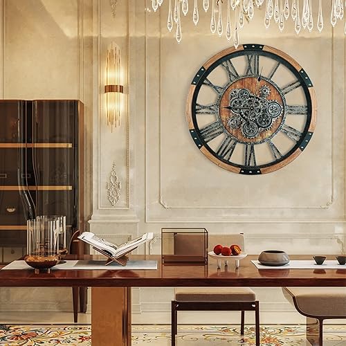 Miniatura 7 de Reloj de pared con engranaje móvil de 36 pulgadas, relojes de pared de gran tamaño, reloj de decoración de sala de estar, marco de madera maciza,