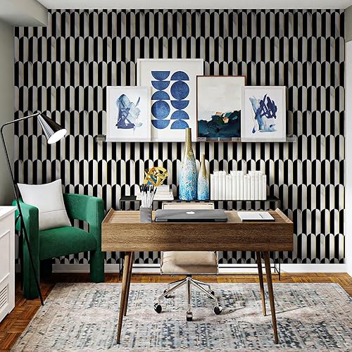 Miniatura 2 de Azulejos de 10 hojas de alta calidad para despegar y pegar, mármol blanco y negro, azulejos de pared de PVC dorado mixto de metal dorado para