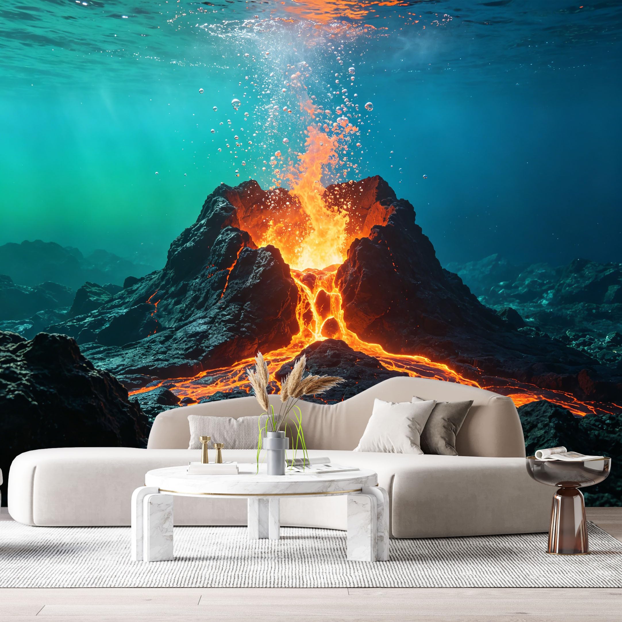 Custom Size Wall Murals Ocean Marine Underwater Volcano Lava Eruption Abstract Water Texture SelfAdhesive Wall Fabric Removable Large Wallpaper for Photo Living Room