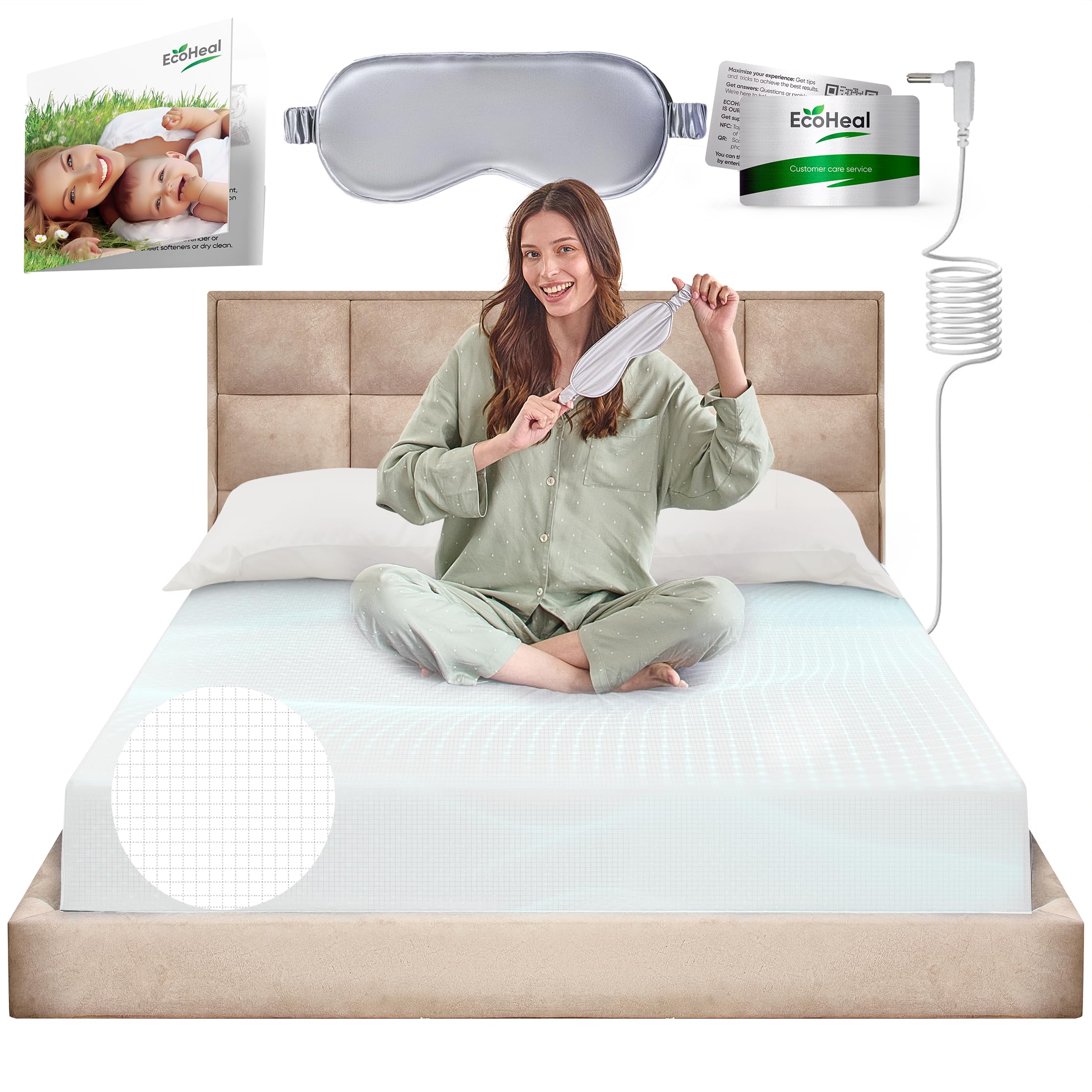 Earth Grounding Fitted Sheet Queen Size 11% Silver Fiber & 4% Silk & 85% Organic Cotton - White - Soft Earth Earth Well Bed Sheets - Ground Conductive Bed Sheets for Better Sleep