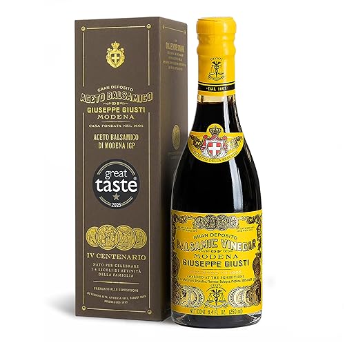 Giuseppe Giusti 4 Medallas de Oro "Quarto Centenario" Champagnotta En Caja Regalo Vinagre Balsámico Tradicional de Módena Envejecido Mayor de 15