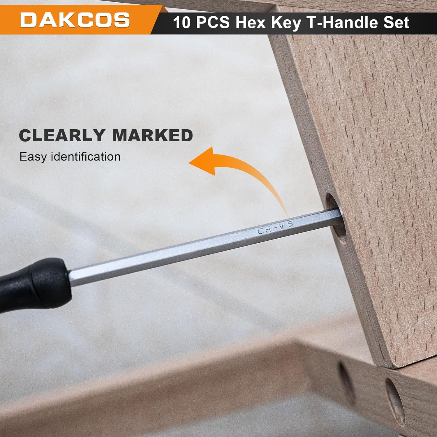 DAKCOS 10 pcs T Handle Allen Key Set, Hex Key T-Handle Set, Metric 2mm-10mm Hex Wrench Set with Storage Rack, Cr-V