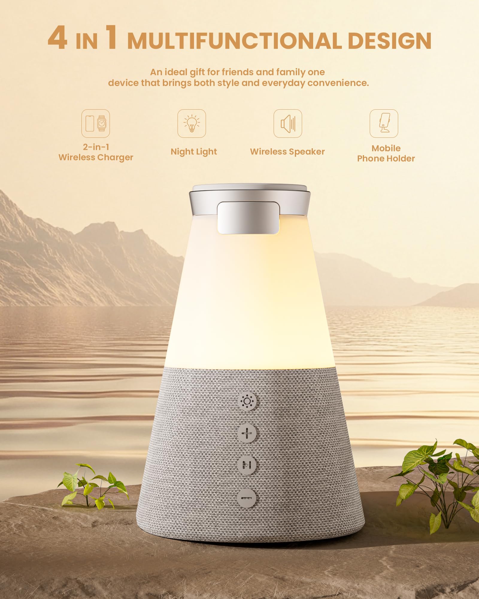 Bluetooth Lautsprecher mit Licht, 4 in 1 15W Tragbarer Lautsprecher Magnetisches Kabelloses Ladegerät, Tragbare Bluetooth-Lautsprecher mit Telefonständer, Männer Geschenke Dimmbare
