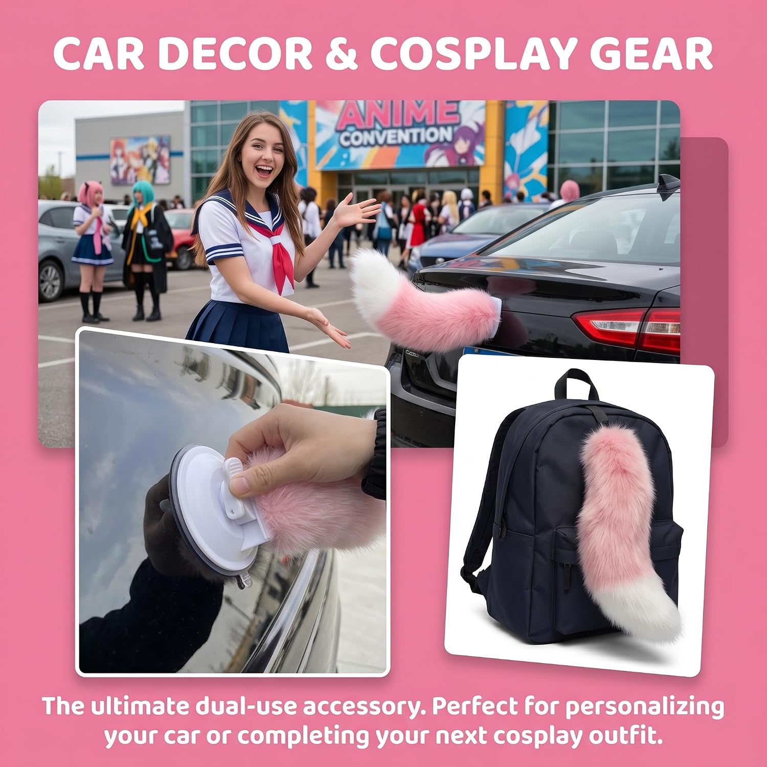 Remote Control Electric Car Tail, Adorable Cat Tail for Car, Rechargeable Plush Animal Moving Tail, USB Rechargeable, Fluffy Wagging Action, Universal Fit for Auto Trunk Bumper Decoration (#G) image 4