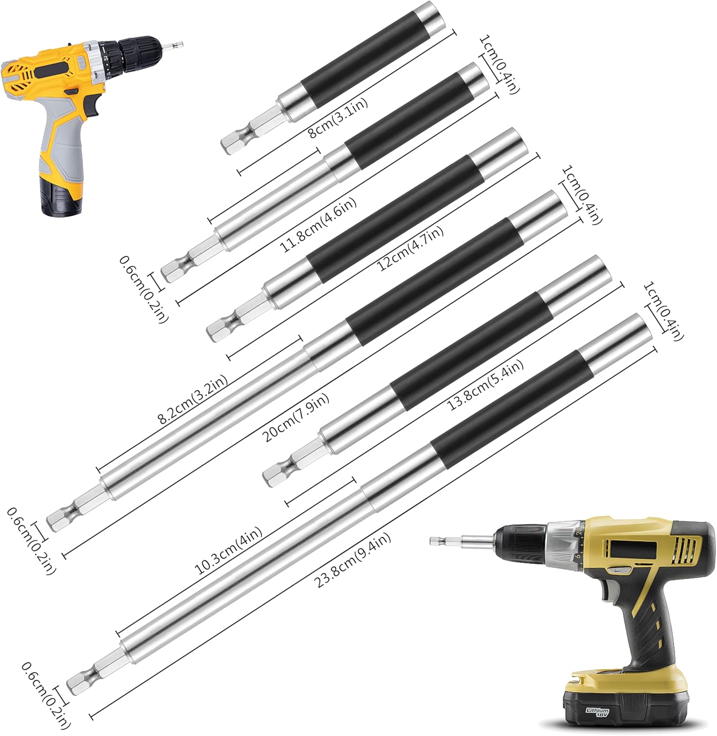 3PCS Bit Holder, HIA Magnetic Drill Bit Holder Extension, small (3.07"–4.6"), medium (4.7"–7.8") and large (5.5"–9.4")