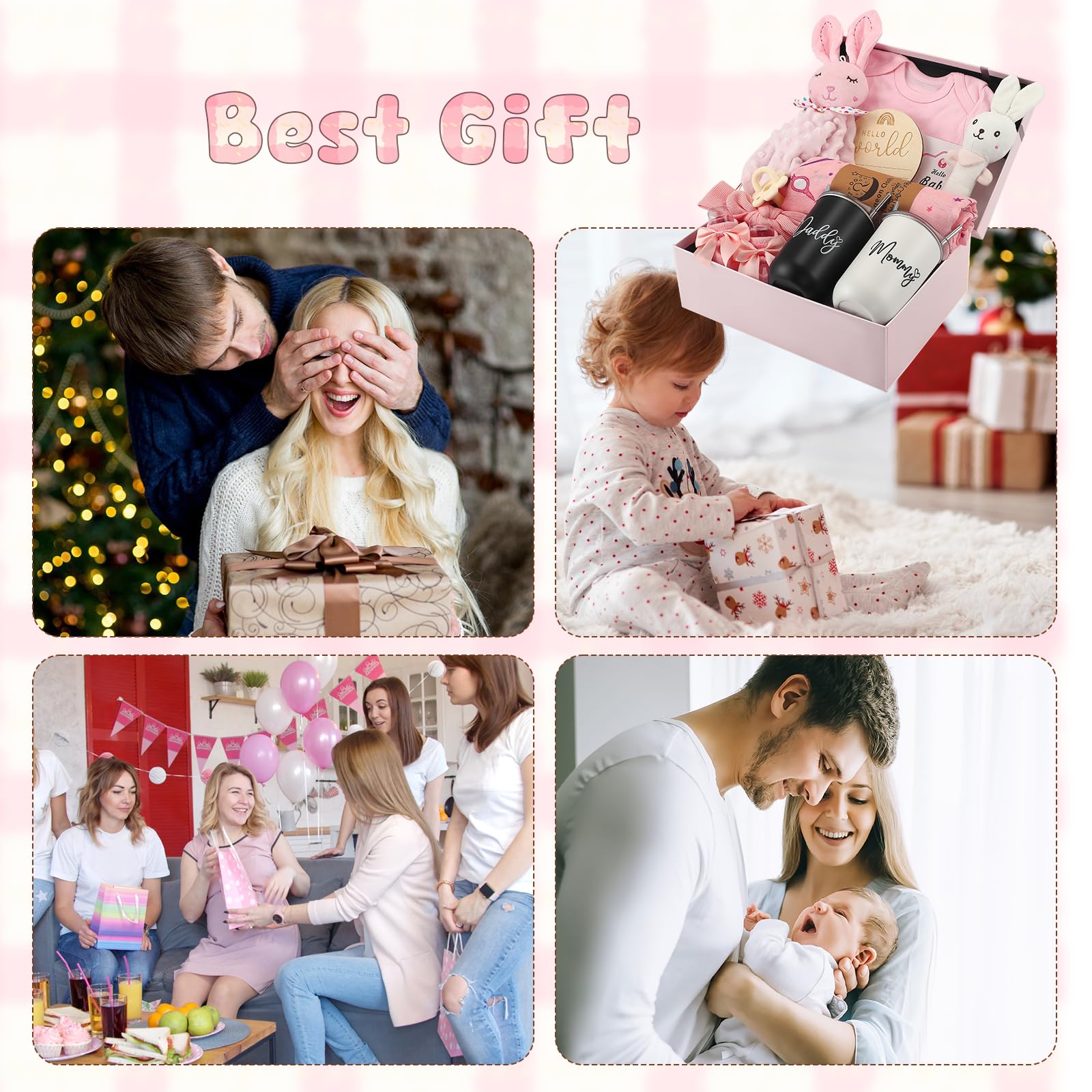 Neugeborenen Geschenk 12 In 1,Mit Lätzchen,Schmusetuch, Decke,Lätzchen,Pink | Baby Set Neugeborene,Baby Geschenkset,Mit Socken, Dreieckstuch And Wooden Rattle,Geschenke Zur Geburt Für Mädchen