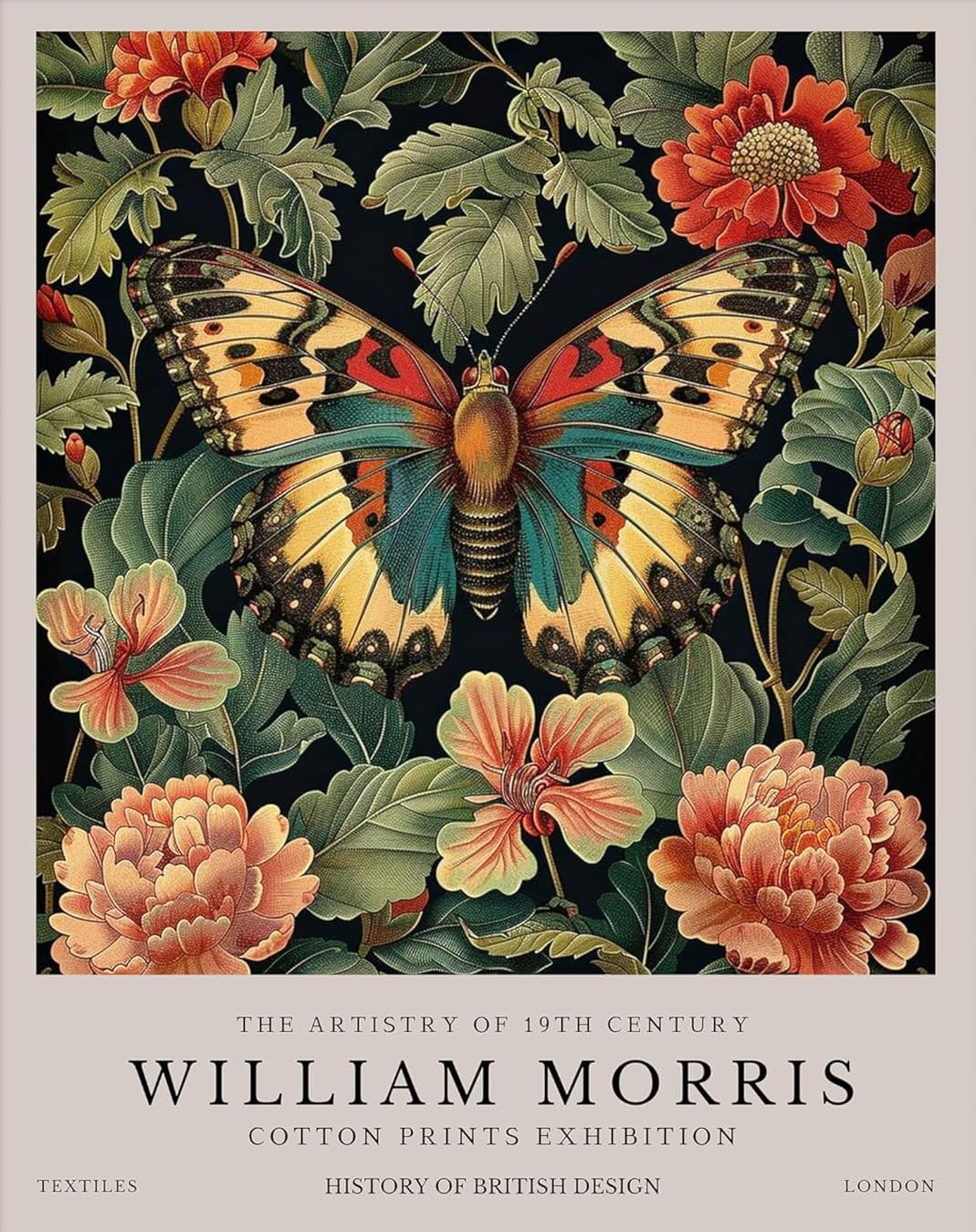 William Morris Posters Butterfly and Peonies Wall Art Flowers Print 50x70cm