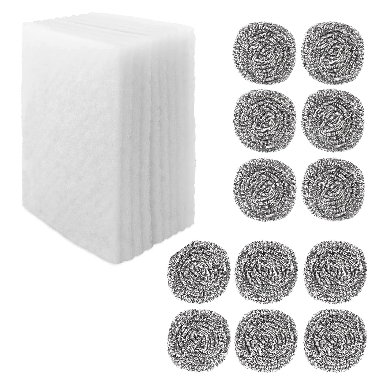 22 Pcs White Scrubbing Pad and Steel Wool for Cleaning