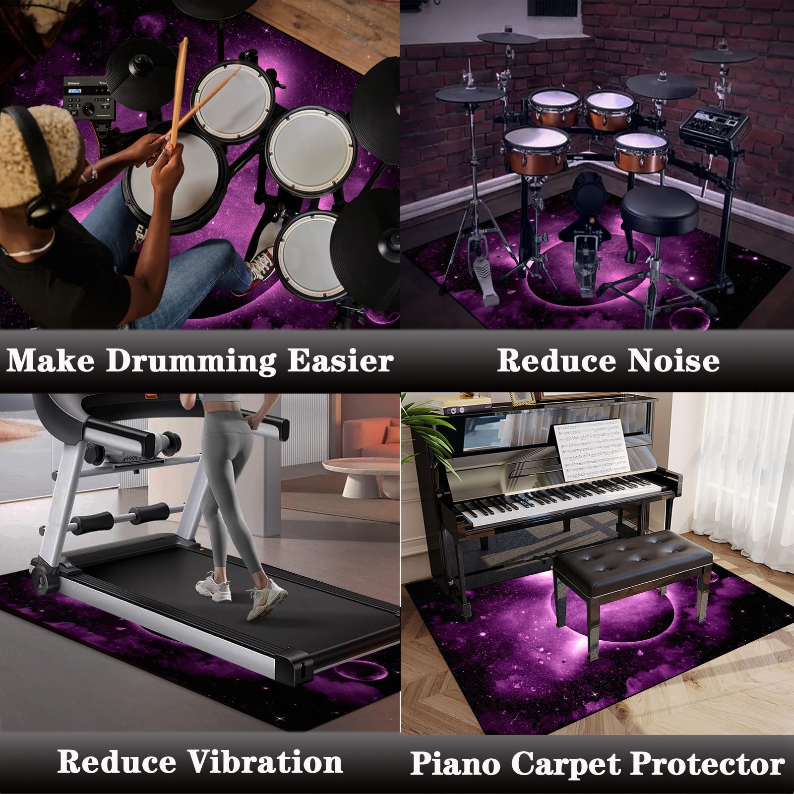 Tappeto per Batteria Insonorizzato, Tappeto Professionale per Batteria e Strumenti a Percussione Elettronici per Grancassa Rullante e Altri Strumenti, Tappetino per Batteria Acustica 230 x 200 cm