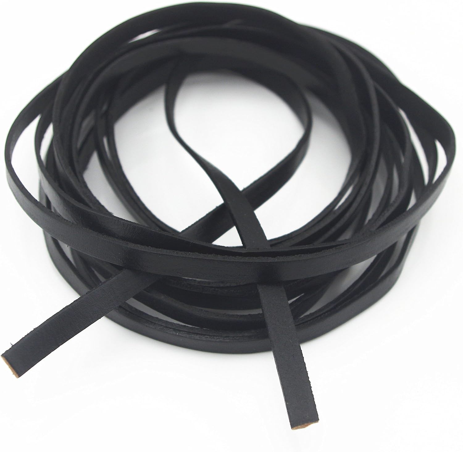 Glory Qin 8x2 mm Genuine Cow Hide Flat Leather Strip,Genuine Leather Cord Real Leather Craft for Jewelry Making LeatherRush (Black, 5 Yards)