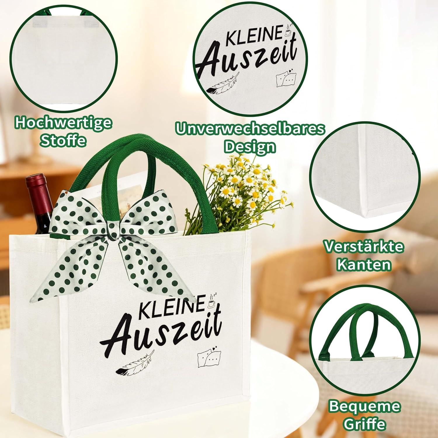 Gift Basket for Women, Small Time Out Gifts, Gift Bag with Green Polka Dot Ribbon, Relaxation Gift for Women, Birthday Gift for Women (White) image 3