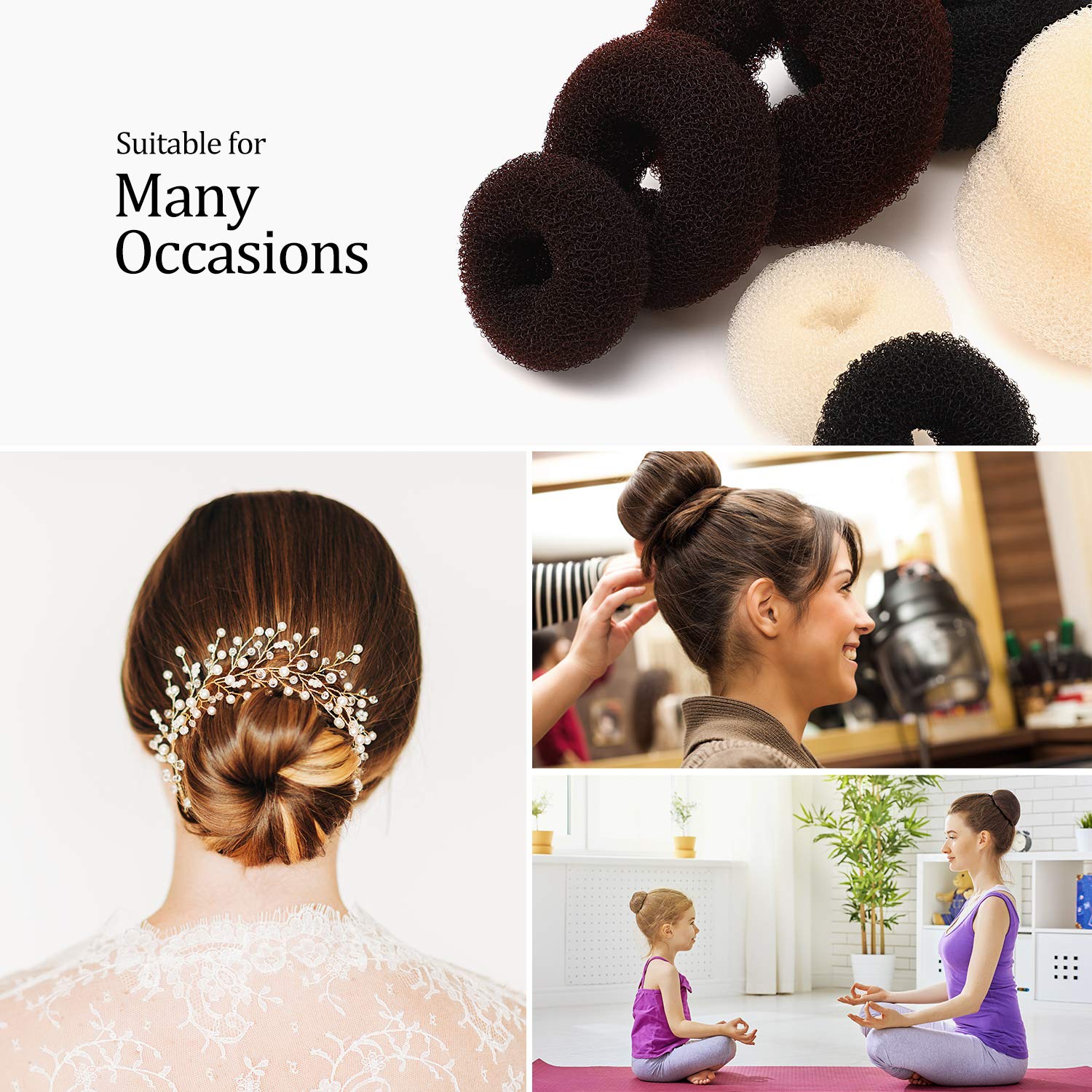 Donut Bun Maker Moño de Pelo Conjunto Anillo 9 Piezas con Bandas Elásticas y Horquillas Negro Marrón Beige