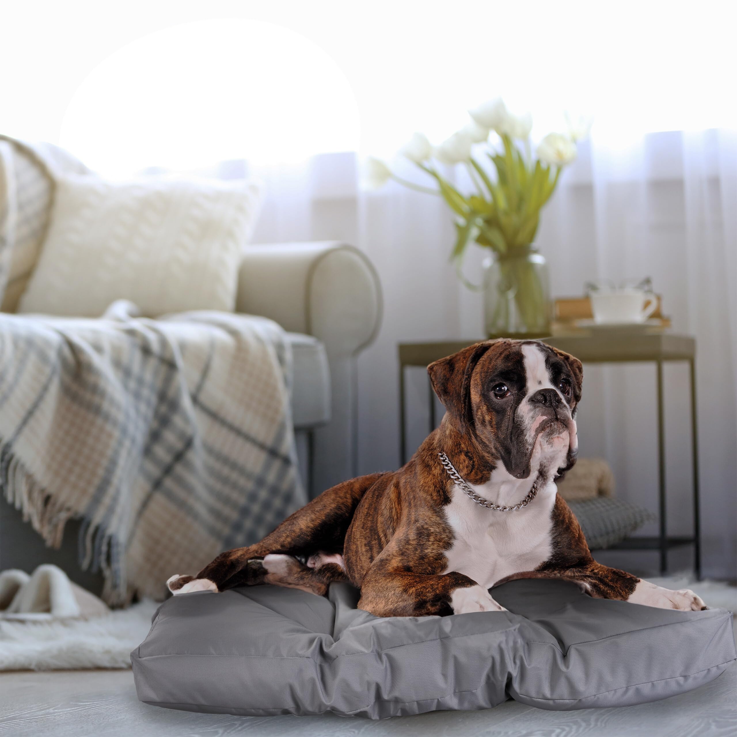 Relaxdays Cuscino per Cani, 110 x 90 cm, Lettino Morbido, Divanetto Dog Beds, Divanetto Lavabile in Poliestere, Grigio