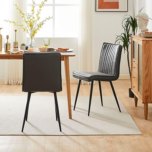 Miniatura 9 de TUKAILAi Juego de 4 sillas de comedor de piel sintética, silla de ocio moderna de mediados de siglo, silla auxiliar tapizada de poliuretano con