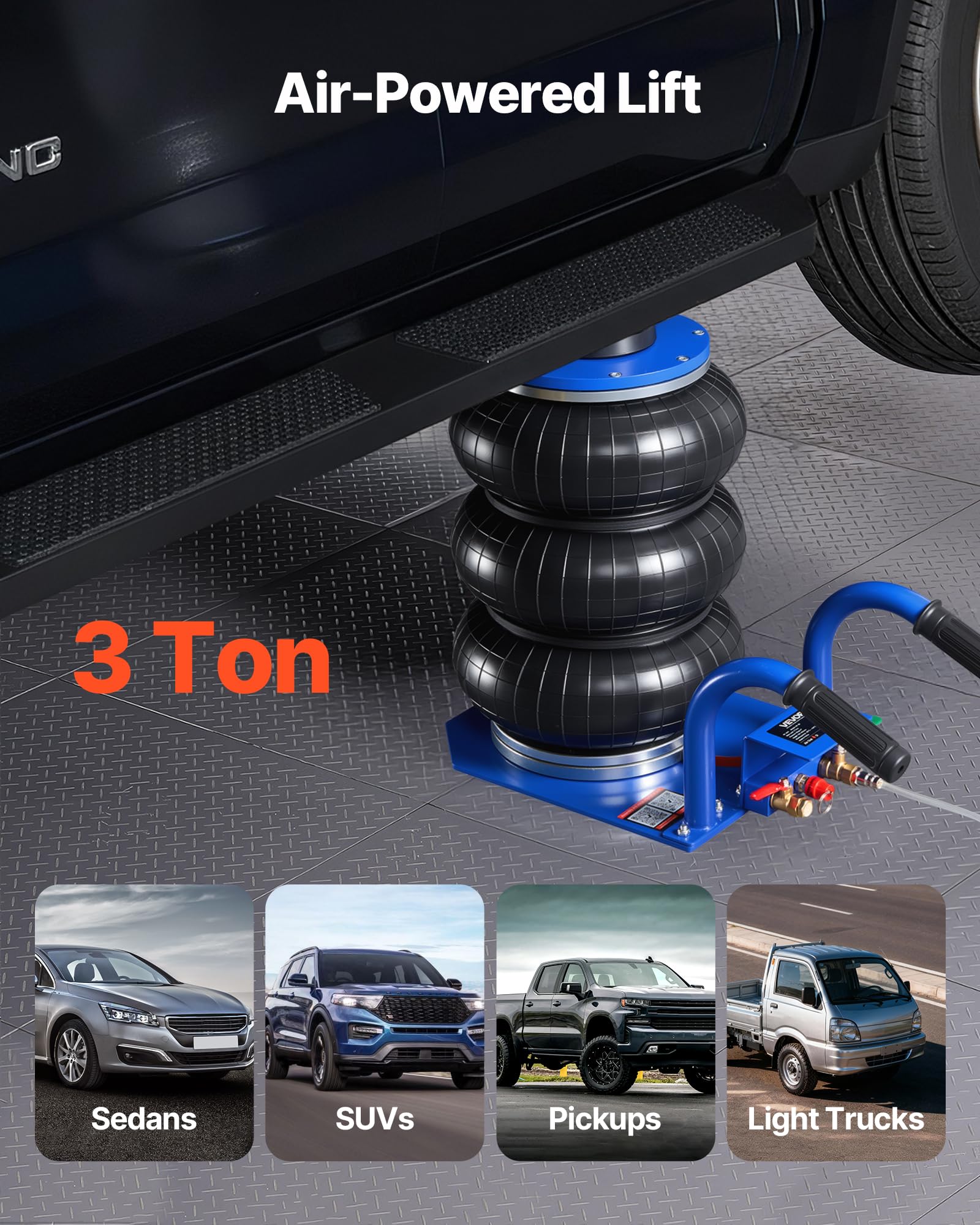 VEVOR Cric Pneumatico 3 Tonnellate 6 Tubi Acciaio Altezza 45 cm per Auto SUV Officine