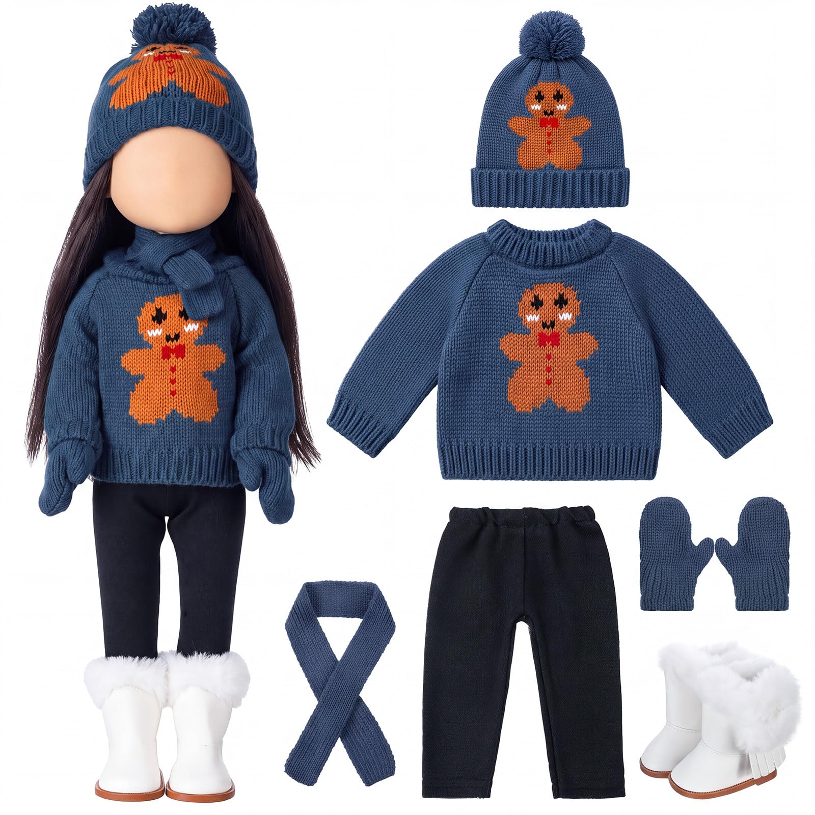 Fourluoo 6 Pcs 18" Christmas Doll Clothes, Navy Blue, Gingerbread