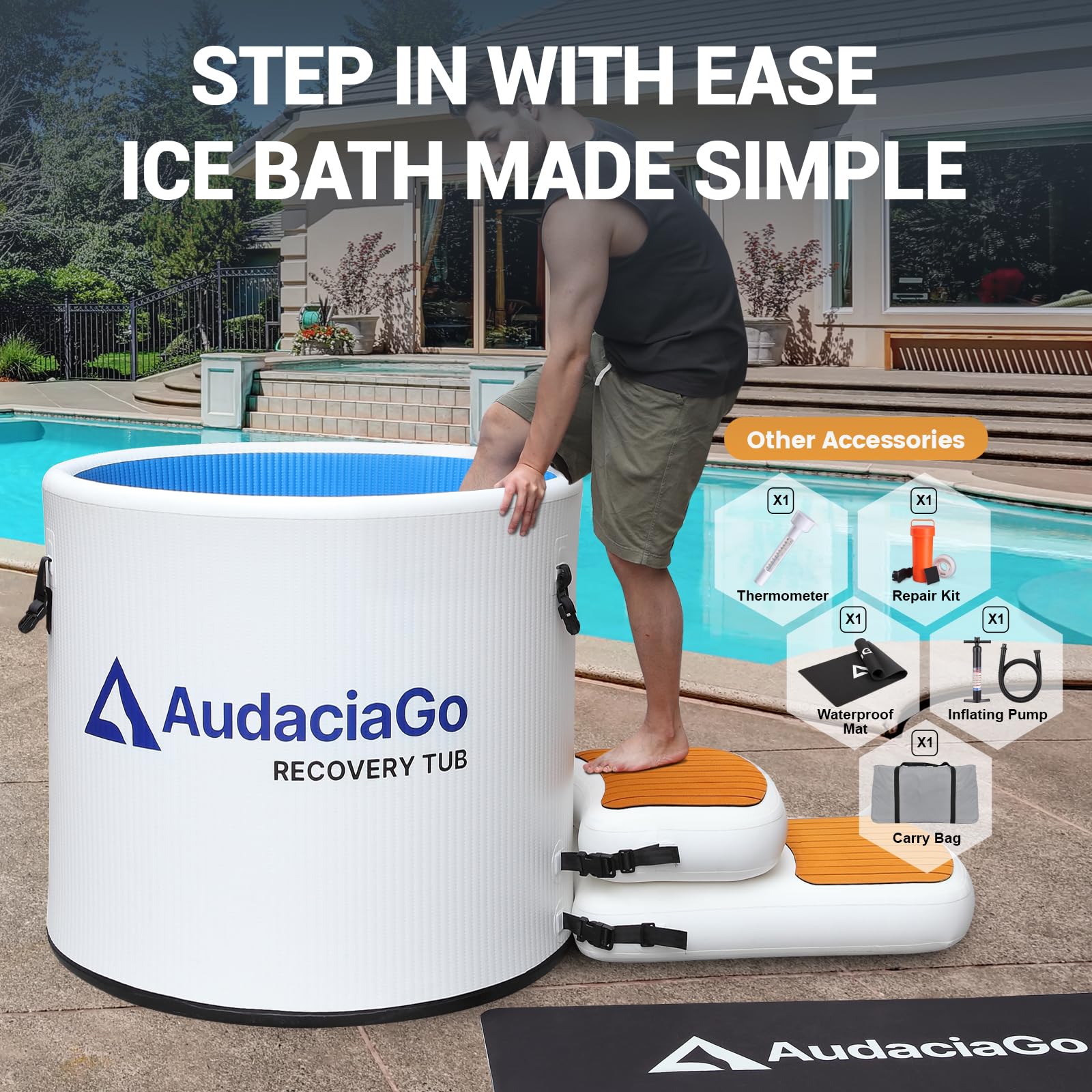 Foto de Lumizone Inflatable Cold Plunge Tub 132 Gallons Capacity Ice Bath Portable Ice Bath Tub Compatible With Water Chillers with Lid Drop Stitch PVC Double Layer Seals Oversized for Athletes (imagen 45)