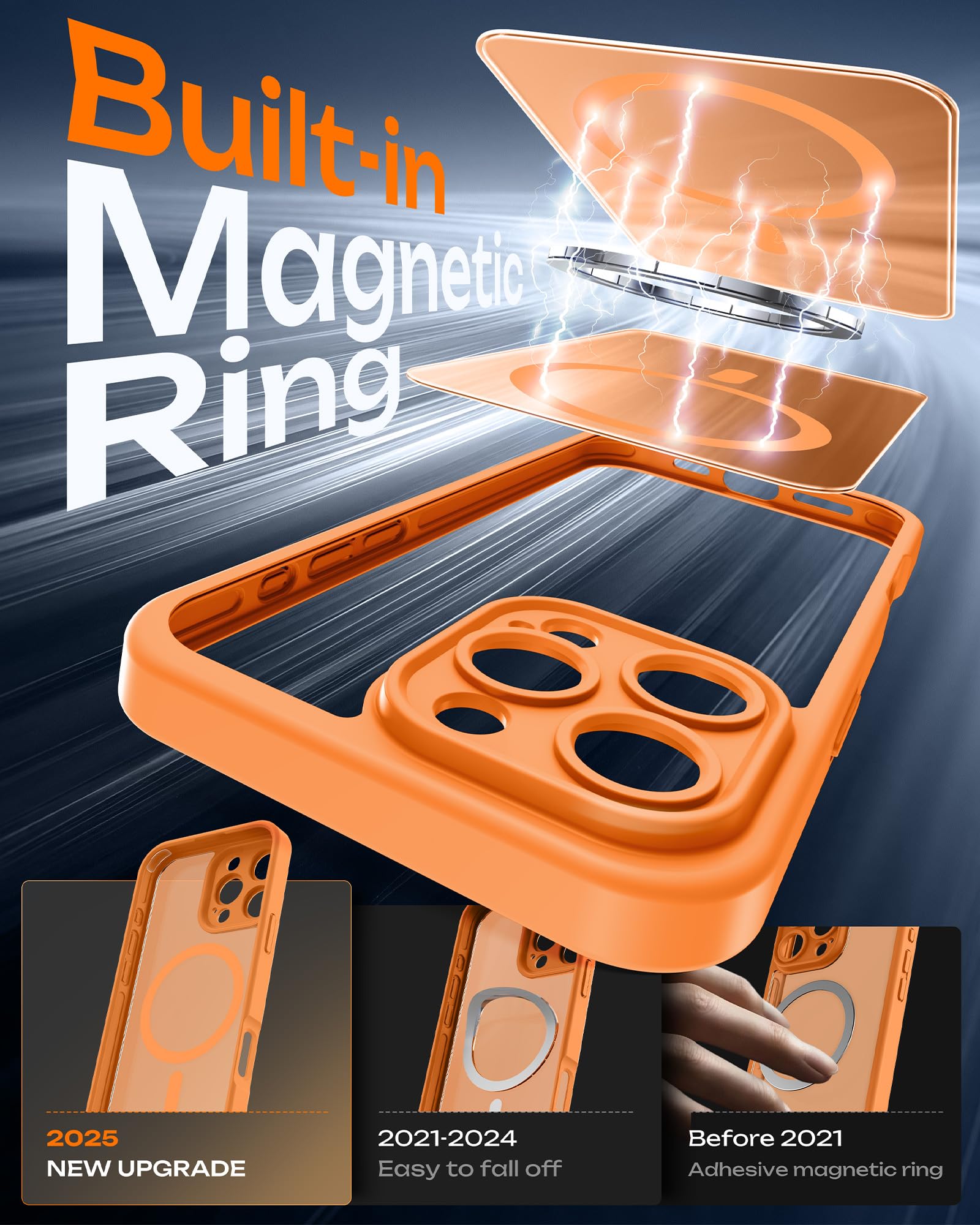 TOCOL Cover Magnetica per iPhone 16 Pro 6,3 Pollic, Compatibile con MagSafe, Protezione Fotocamera Integrata, Custodia Antiurto Traslucida Opaca, Arancione