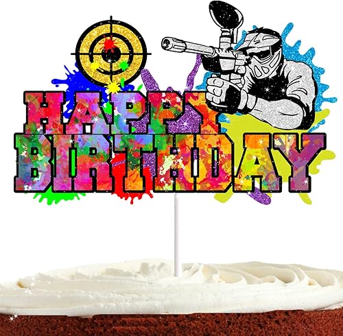 Paintball - Decoración de pastel de cumpleaños para niños y hombres, decoración de fiesta de juego de guerra de disparos, decoración de pastel de